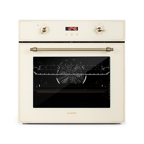 Klarstein Elizabeth - Horno eléctrico encastrable, Potencia 2.200 W, Circulación de aire, Función grill, Temporizador, Voluen 70 L, 5 ranuras, 50-250 °C, Iluminación interior, Pantalla digital, Crema
