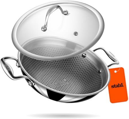 Stahl Artisan Hybrid 0,8 L, 16 cm Triply Non Stick Small Kadai with Lid, Stainless Steel Kadai for Cooking, Triply Kadhai Metal Spatula Friendly, Induction & Gas Stove Compatible