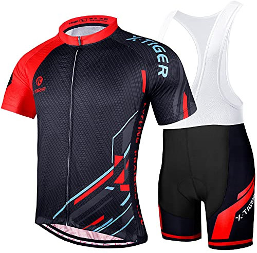 X-TIGER Hombres de Bicicleta con 5D Gel Acolchado MTB Ciclismo Maillots Tirantes Culotte Pantalones Cortos Culotes