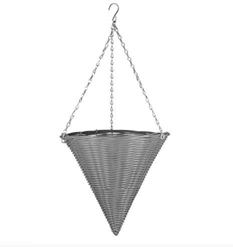 Garden Mile Artificial Wall Mounted Slate Cone Garden Hanging Basket with Rattan Effect Weather & UV Resistant Floral Garden Planters for Indoor and Outdoor Chain Hanging Wall Planter Basket