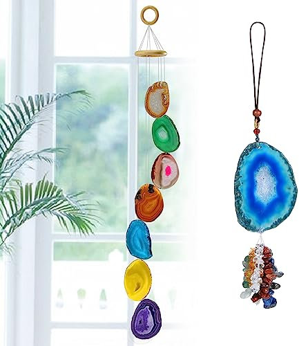 Windspiel für den Außenbereich, Garten, Zuhause, dekoratives Zubehör, Hängedekoration, Achat, Glas, Windspiel, weich, Geschenk für Mutter, Weihnachten, Freunde, einzigartig (Regenbogenfarben)