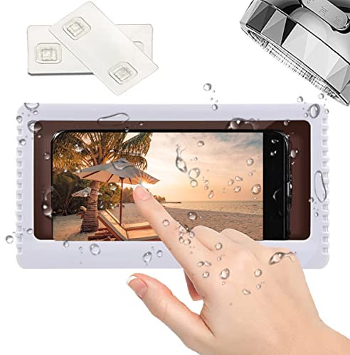 Support de Téléphone de Douche Boîte Étanche,Boîtier de Téléphone Portable Étanche pour Mur Boîtier Téléphone Anti-buée our Douche,Salle de Bains,Toilettes,Cuisine,Écran Tactile de Soutien - Blanc