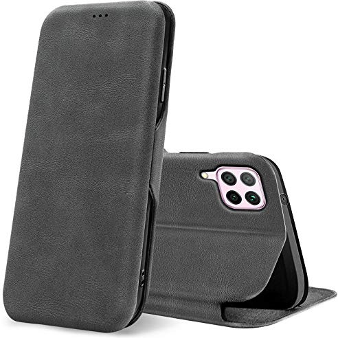 CoolGadget Klapphülle für Huawei P40 Lite mit Kartenfach Grau | Business Flip Case mit Standfunktion, Magnetverschluss, strukturierte Oberfläche, schlank und leicht