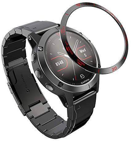 AISPORTS Lünette Styling Kompatibel mit Garmin Fenix 5/Fenix 5 Plus Lünette, Ring Klebeabdeckung Anti Kratzer Schutz Edelstahl Metalllünette Schleifen Zifferblatt Schutzhülle für Fenix 5/Fenix 5 Plus