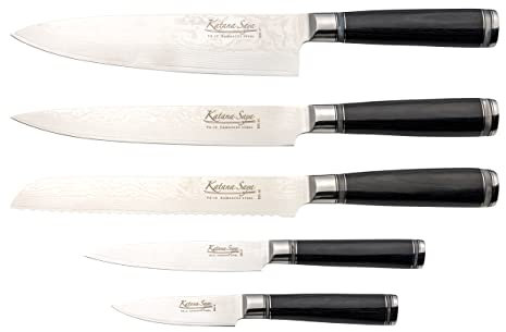 Katana Saya 6-Piece Kitchen Knife Block Set, 67-Layer VG-10 Damascus Stainless Steel, Pakkawood Handles & Storage Block
