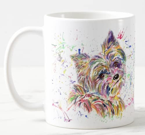 Vixar Yorkshire Terrier Yorkie Dog Pet Watercolour Rainbow Art Coloured Mug Cup Gift Birthday Work Office Christmas Tea Coffee (White)