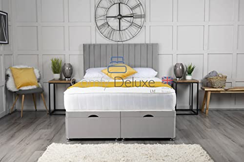 Comfy Deluxe LTD Plush Velvet Ottoman Gas Lift Bed | Foot Lift With Vertical Panel Apollo Headboard | Ottoman Gas Lift Divan Bed With Headboard (2FT6 Small Single (79cm X 192cm), Silver)