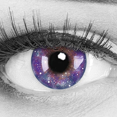 Meralens Lenti a Contatto Colorate viola Galaxy Lenses - con porta lenti a contatto - ideali per Manga Anime Halloween Cosplay – Durata 1 Anno - 1 Coppia senza correzione