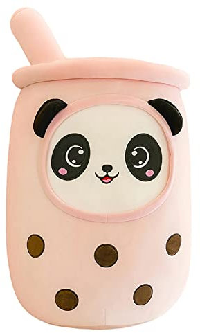 Herbests Bubble Tea Plüschtier, 35CM Kuscheltier Plüschpuppen Plüsch Spielzeug Gefüllter Milchtee Weiche Softpuppe Kawaii Dekorative Kissen Geschenk Für Kinder, Panda Rosa, HER00122820