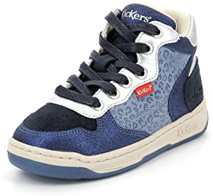 Kickers Jungen Mädchen Kicklax Sneaker, Marineblau Leopardenmuster, 24 EU