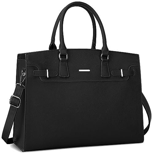 IGOLUMON Handtasche Damen Shopper Damen Groß Schwarz Laptop Tasche 15.6 Zoll PU Leder Umhängetasche Arbeitstasche Wasserdicht für Business Büro Arbeit Lehrertasche Schule