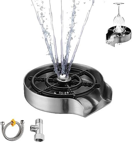 FAEFTY Glass Rinser Kitchen Accessories Stainless Steel Glass Rinser Cup Flush Washer Cleaner for Kitchen Sink, Bar