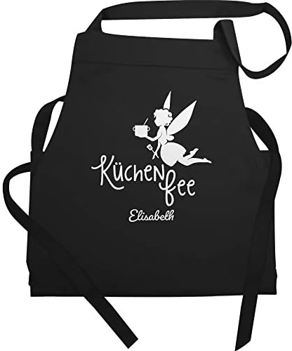 Schürze - Damen Frauen - Küchenfee mit Name I Kochschürze Küchenfee - 60x87 - Schwarz - küchenschürze mama kreative geschenke für hobbyköche koch fee kochschürzen personalisierte