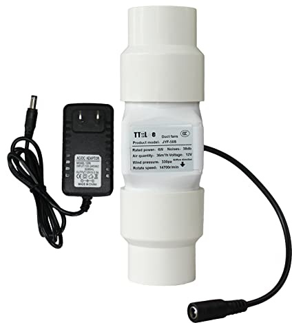 TTiiLoe 50mm 2 Inch Small Duct Fan with 40mm PVC Pipe Interface 6W 12V 22 CFM Ventilation Exhaust Booster for Basement Greenhouse Attic Kitchen, Not Adjustable Speed, 50mm/40mm