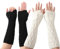JIHUOO 2 Pairs Winter Knitted Gloves - Warm Arm Sleeves Thermal Warmers Long Fingerless Gloves with Thumb Holes - Black and White