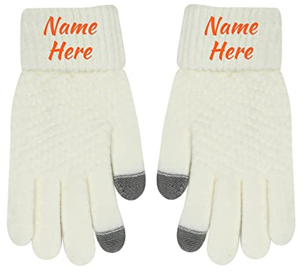 Dinikally Personalisierte Bestickt Winter Name Handschuhe Touchscreen Handschuh Für Mann Frauen (weiß)