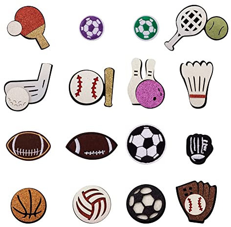 Bestewelry 64pcs Sports Theme Iron on Patches Sew on Patches Embroidered Badges Appliques for Sewing Jacket Jeans Clothes Backpack Repair