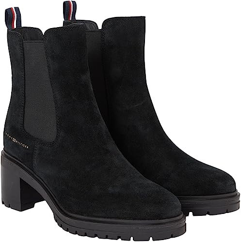Tommy Hilfiger Stivali Bassi Donna Essential Midheel Suede Stivaletti, Nero (Black), 39 EU