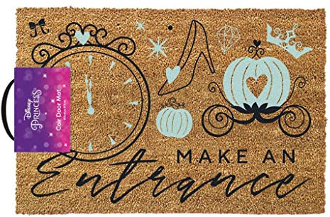Cinderella Coir Doormat, (Make An Entrance Design) 40cm x 60cm Full Size Welcome Mat. Doormat Indoor or Outdoor. Front Door Mat Inside - Official Disney Merchandise, Braun