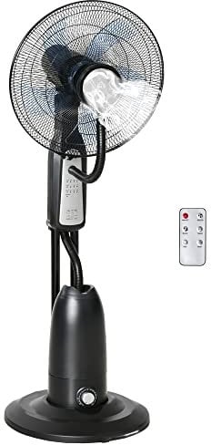 HOMCOM 18 Pedestal Fan with Water Mist Spray, Standing Fan with 3 Speeds, 2.8L Water Tank, Timer and Remote, Black