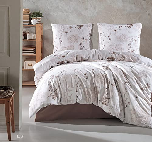 ZIRVEHOME Bettwäsche-Set 200x200cm. Beige, 3teilig, Baumwolle Bettbezug braun, Ludi