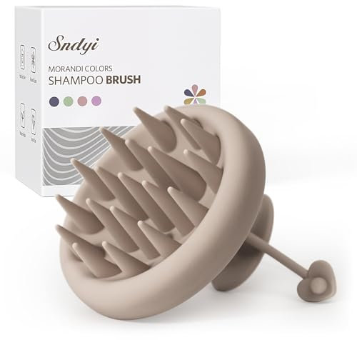Sndyi Silikon Kopfhaut Massagebürste, Shampoo Bürste für Peeling und Kopfmassage, Premium Kopfmassage Bürste [Nass & Trocken], Reduziert Schuppen, Stimulieren das Haarwachstum, Khaki