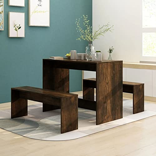 Chusui Juego de Comedor 3 Piezas, Conjunto Mesa Y Sillas Comedor, Mueble De Cocina, Conjunto Mesa Y Sillas Cocina, Mesa Cocina con Sillas, aglomerado Color Roble Ahumado
