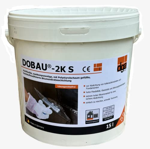 Dobau 2 KS Mastic bitume épais 15 litres pour murs et fondations de cave Très flexible, résistant au vieillissement et séchage rapide, sans solvant