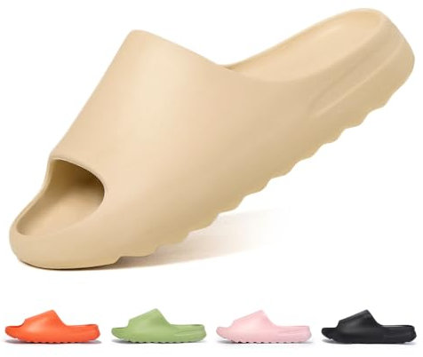 Claquette Hommes Claquettes Femme Plage Ete Sandales Homme Caoutchouc Pantoufles Femme AntidéRapante Piscine Slide Unisex Epaisse Confort Foam Slides, Beige, 40 EU