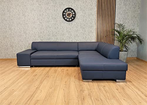 Quattro Meble Blaues Kobalt Echtleder Ecksofa London II 275 x 200 Sofa Couch mit Bettfunktion und Bettkasten Leder Echt Leder Eck Couch viele Farben (275x200 cm Ecke Rechts)