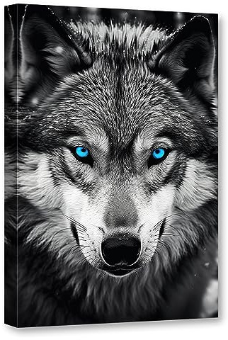 CCWACPP Wolf Leinwand Wandkunst Tierbild Wanddekoration Schwarz und Weiß Tiere Gemälde Druck Kunstwerk Wohnzimmer Schlafzimmer Dekor Rahmen (Wolf – 2, 70 x 105 cm)
