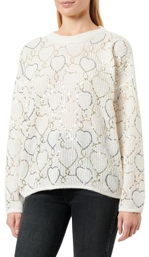 faina Damen Fashion Love Pailletten-Strickjacke WOLLWEISS Größe XS/S