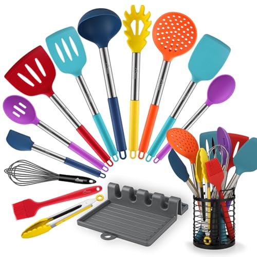 HOTEC Silicone Kitchen Cooking Utensils Set, 14pcs Multicolor