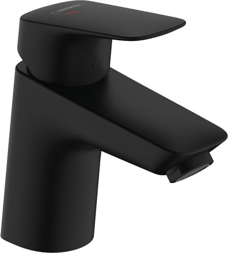 hansgrohe Logis - Mitigeur de lavabo avec tirette et vidage, économie d'énergie (CoolStart), Robinet de salle de bain avec hauteur sous bec 70 mm, économie d'eau (EcoSmart), Noir mat, 71072670