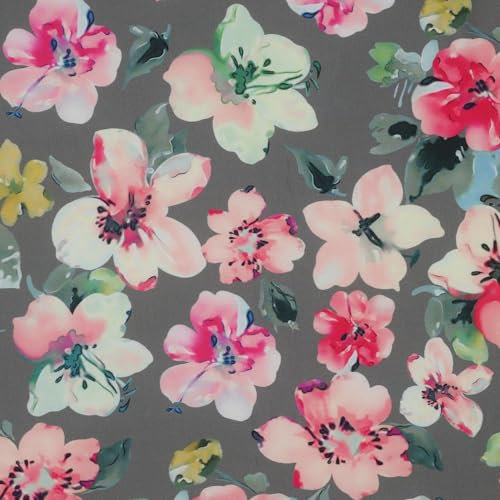 Stoff Meterware bunte Blüten Forest Green Grün Glanz Viskose - 1 Meter, Blumen, Kleidung, Kleid, Bluse, Tunika, Hose, Rock, Deko