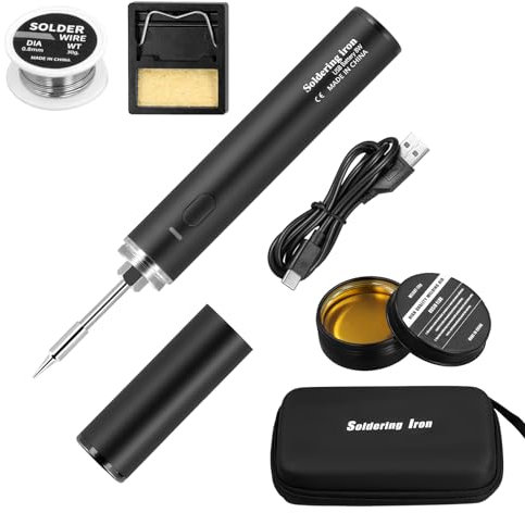 Towwoo Soldador de Batería Recargable Portátil, Kit de Soldador Inalámbrico de 8 W con Puntas, Alambre y Fundente de Soldadura para Reparación de Electrónica, Temperatura Ajustable 330~450 ℃