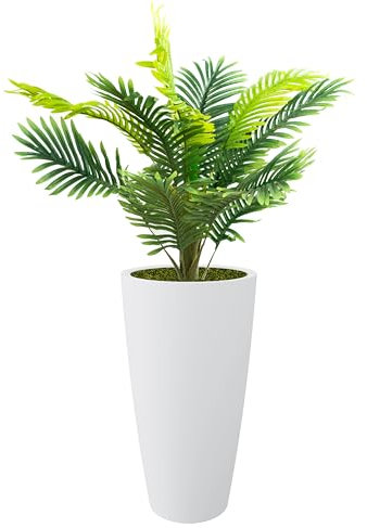 Nicoli Style Vase haut, 36 x 70 cm, intérieur, extérieur, soucoupe amovible (36 x 70 cm, avec palmier de 100 cm, blanc)