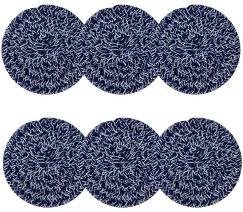 Round Coasters Set of 6 Navy Blue Drinks Coaster 11cm/4.3 Inch Woven Round Absorbent Non Slip Mug Mat Handmade Personalised Outdoor Coasters Beer Mats Retro Coffee Pads Mats BD0212
