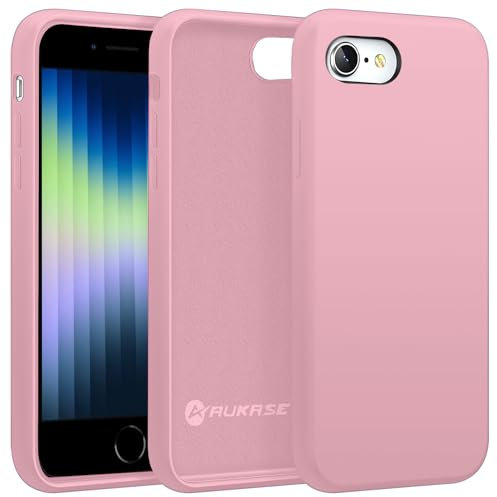 AUKASE Cover per iPhone SE 2022/2020, Custodia iPhone 8/7 (4.7), Case in Silicone di Alta Qualità, Protezione con Morbida Microfibra Antiurto, Compatibile con (iP SE 2022/ iP 8/7, Rosa)