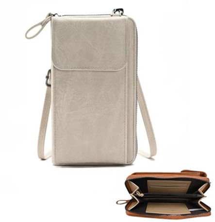 Borsa a Tracolla in Pelle PU,Tracolla Porta Cellulare Donna,Mini Portafogli,Portamonete Donna, borsa a tracolla per carte di credito, Borsetta Porta Cellulare con Tracolla Regolabile (Grigio chiaro)