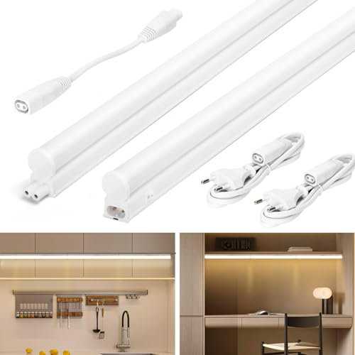Aigostar Luces para Armarios con Interruptor 12W Luces LED Cocina, Luz Natural 4000K, 230V Luz Bajo Mueble Cocina L880*W23*H34mm. 2 pcs
