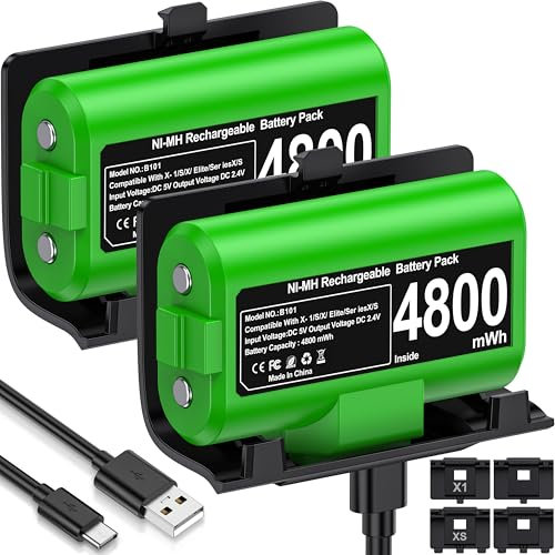 Rechargeable Controller Battery Pack with 4 Back Covers: USB C Charging Cable 2 x 3600mWh X1 One X/S/Elite Controller Battery Play and Charger for X1 Series X/S