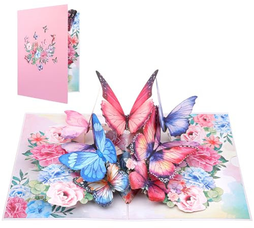 Dimeho 3D-Popup Faltbare Geburtstagskarte Schmetterlings-Blumen Up Karten Handgefertigte Duftende Grußkarten Geschenke für Mutter Ehefrau Tochter Mädchen Frauen Jubiläen