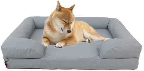 Hisprout Waschbares orthopädisches Hunde- und Katzenbett mit abnehmbarem Bezug, rutschfestes Sofa, wasserdichtes Hundekissen mit U-förmiger Nackenrolle, großes Hundebett (L)