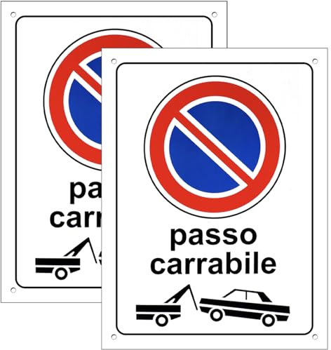 Cartello Area PASSO CARRABILE 2 Pezzi - 20x30cm - PVC Ultra Resistente - Fori preforati - Impermeabili, Resistenti al Sole, non Facilmente Deformabili (Segnaletico-4)