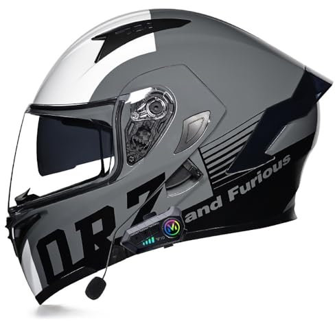 Klapphelm mit Bluetooth, Motorradhelm Integriert, ECE Zertifiziert Integralhelm, Atmungsaktiv und Bequem mit Doppelvisier und Mikrofon Motorradhelm Klappbar für Herren Damen
