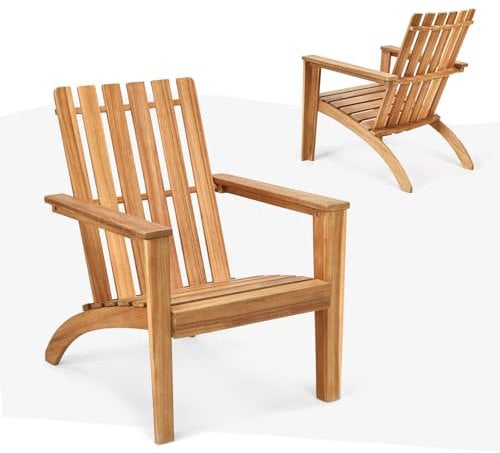 KOMFOTTEU Adirondack Stuhl aus Akazienholz, Gartenstuhl mit Rückenlehne & Armlehnen, Holzstuhl ergonomisch, Gartensessel bis 160 kg, Relaxstuhl für Balkon, Garten, Strand (Natur)