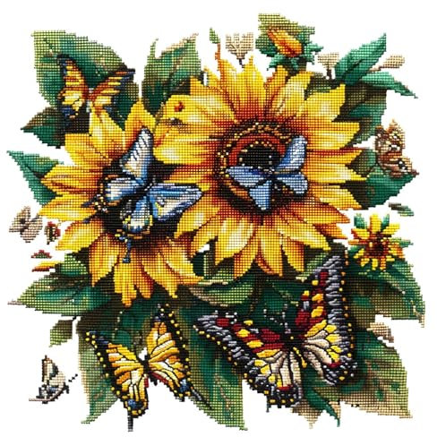 Xinpinzhou Kreuzstich Set Vorgedruckt Sonnenblume, Stickvorlagen Stickbilder Vorgedruckt Kreuzstich Stickpackungen Stickpackung Cross Stitch Embroidery Kit Stickset Sticken Set Erwachsene Anfänger