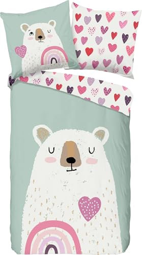 Good Morning Kinder-Wendebettwäsche Ted Flanell Mint Größe 1x 135x200 cm + 1x 80x80 cm