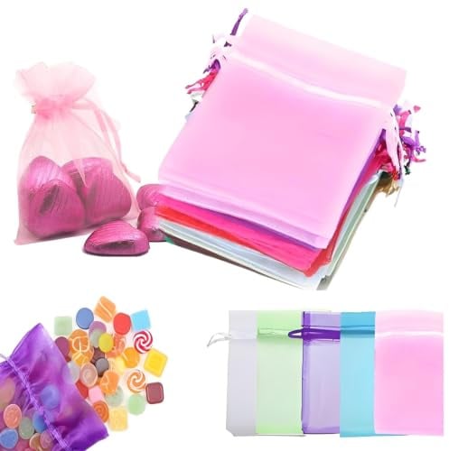 25 Stück Organzasäckchen Bunt, Organzabeutel mit Kordelzug,10x8cm Kleine Geschenk Organzabeutel, Sie als Hochzeit Bonbonsbeutel, Schmuckbeutel, Geschenkbeutel
